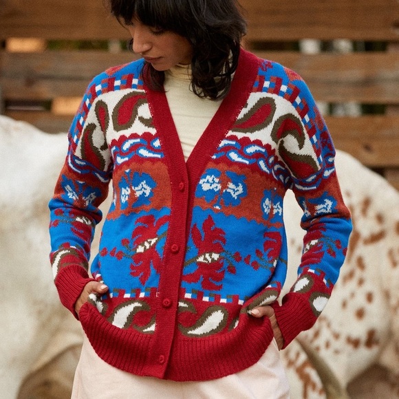 NWT Carolina K 100% Baby Alpaca Wool Sabina Bohemian Cardigan Cowboy Floral XS - Picture 9 of 15